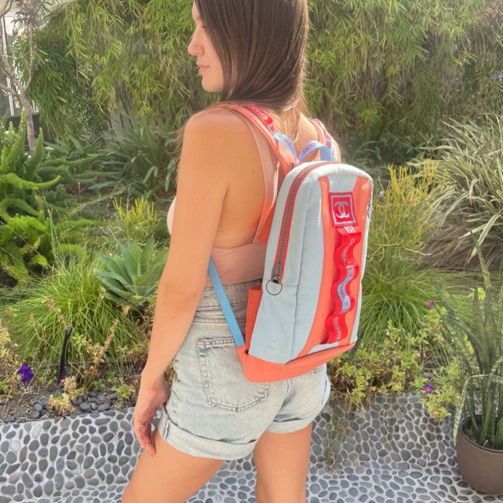 CHANEL Vintage 2002 Sport Blue & Coral Canvas Backpack - Picture 3 of 13